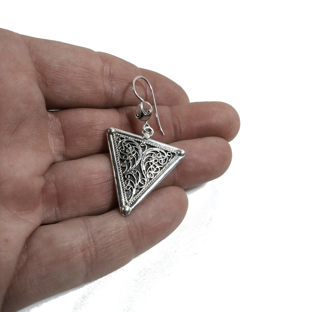 ORECCHINI etnici in argento 925 triangolo filigrana