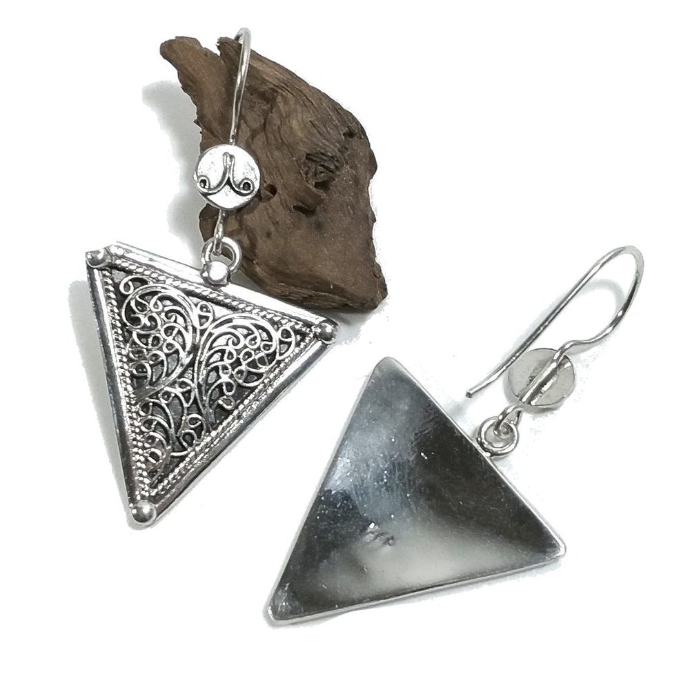 ORECCHINI etnici in argento 925 triangolo filigrana