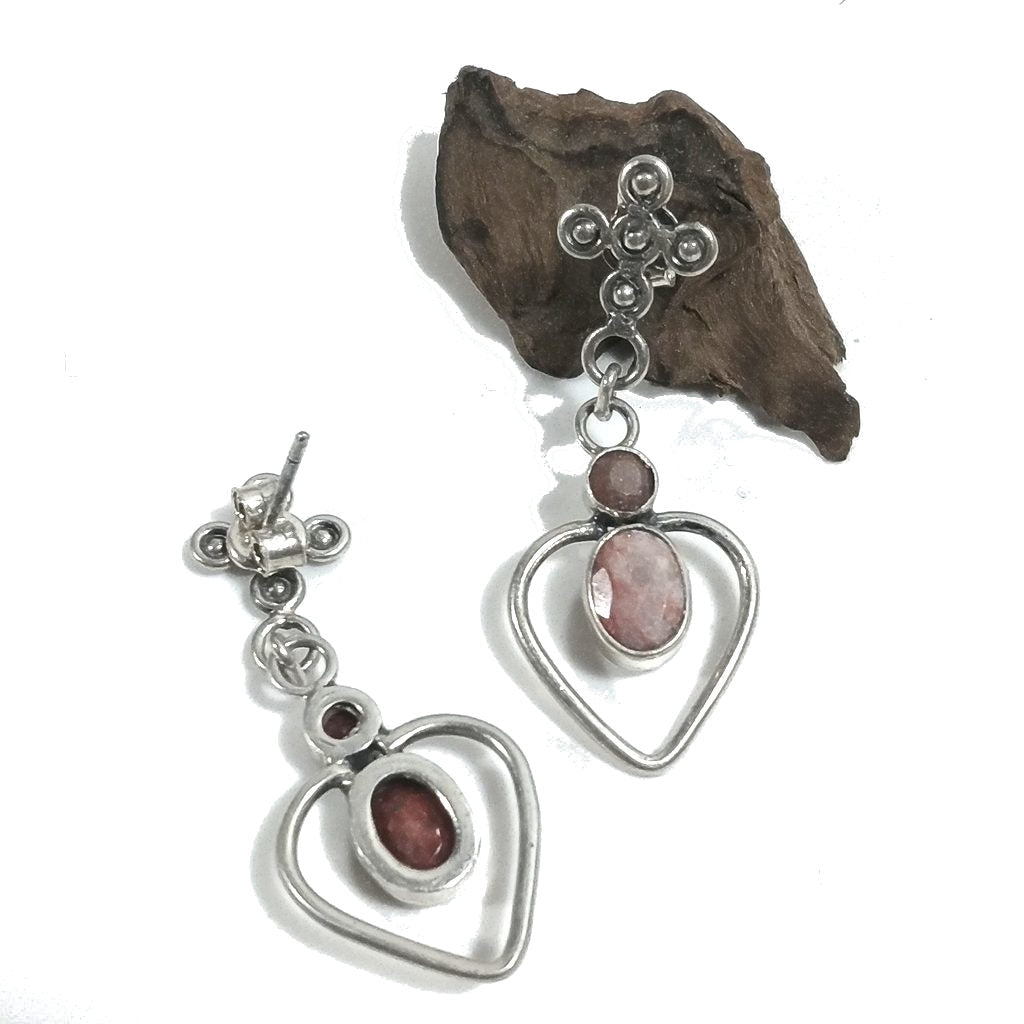 ORECCHINI etnici in argento 925 con corindone rosa (RUBINO)| Orecchini da lobo