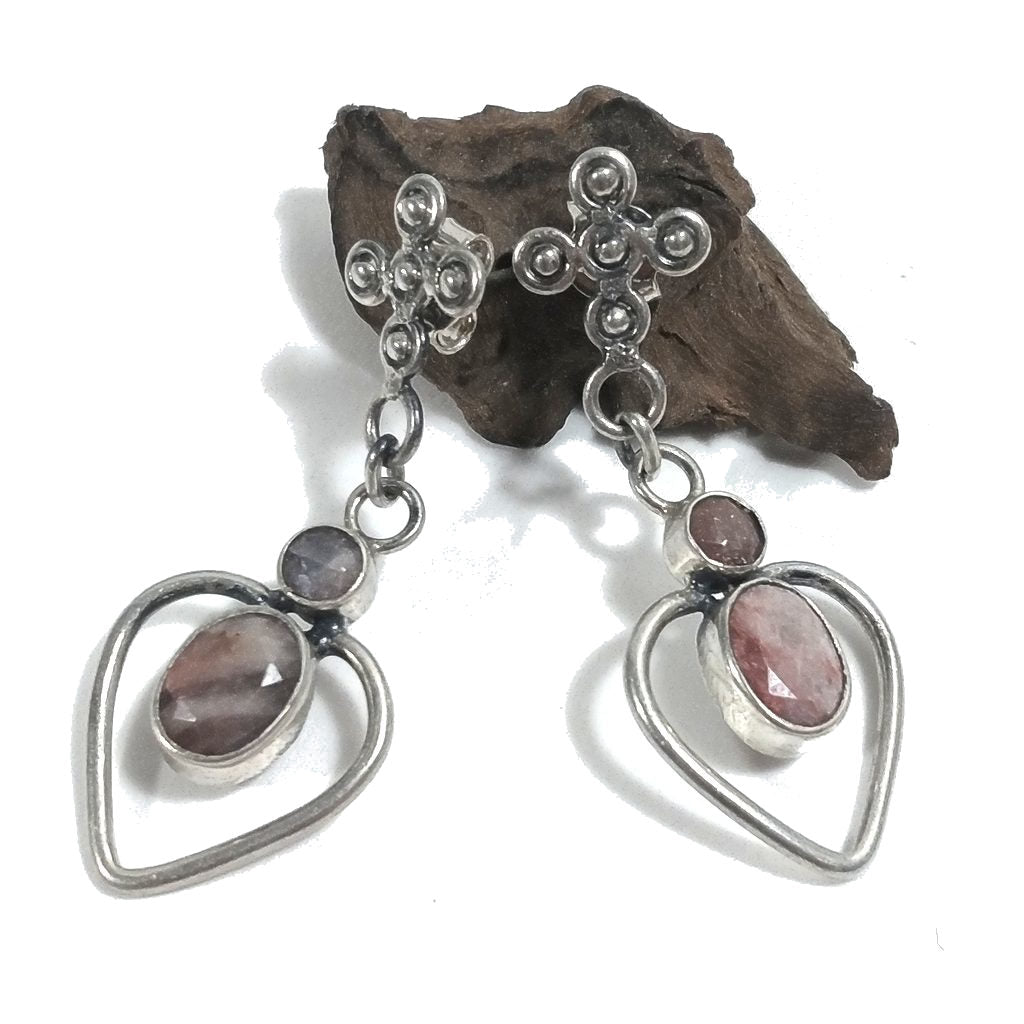 ORECCHINI etnici in argento 925 con corindone rosa (RUBINO)| Orecchini da lobo