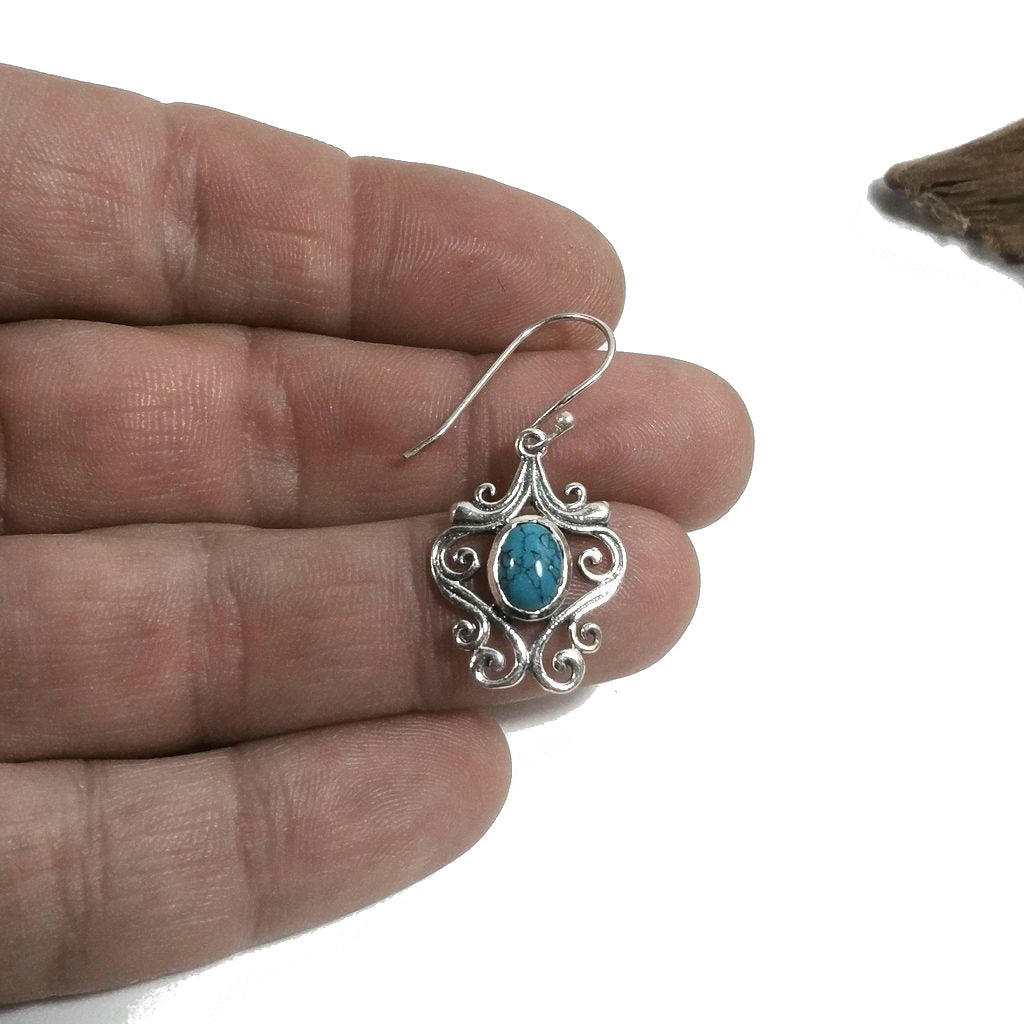 ORECCHINI etnici in argento 925 con TURCHESE | Orecchini da lobo
