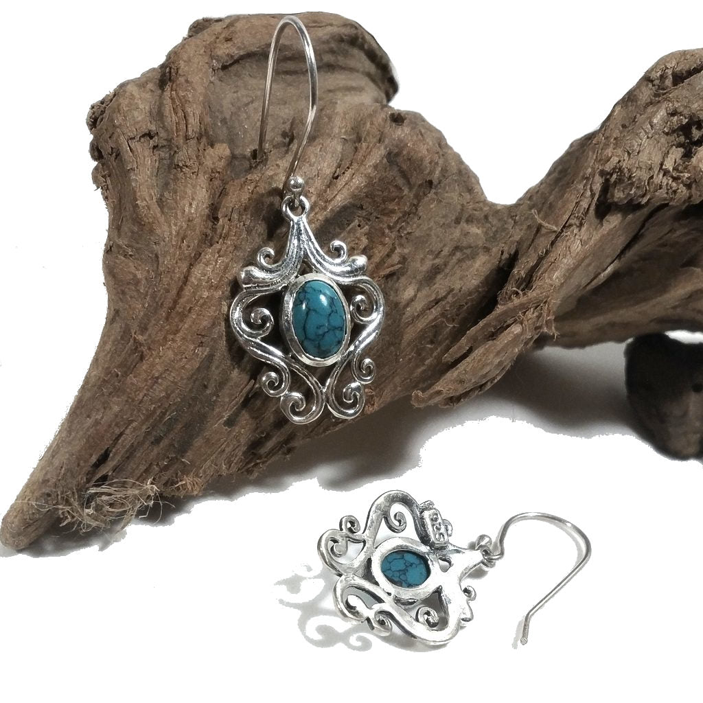 ORECCHINI etnici in argento 925 con TURCHESE | Orecchini da lobo