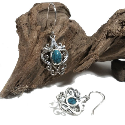 ORECCHINI etnici in argento 925 con TURCHESE | Orecchini da lobo