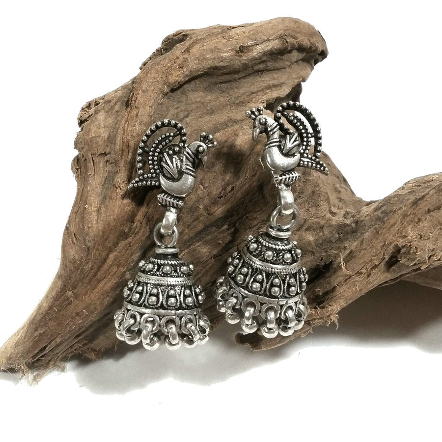 ORECCHINI etnici in argento 925 con pavone | Orecchini da lobo