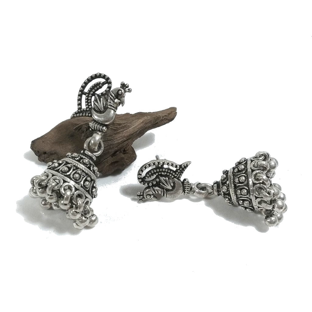ORECCHINI etnici in argento 925 con pavone | Orecchini da lobo