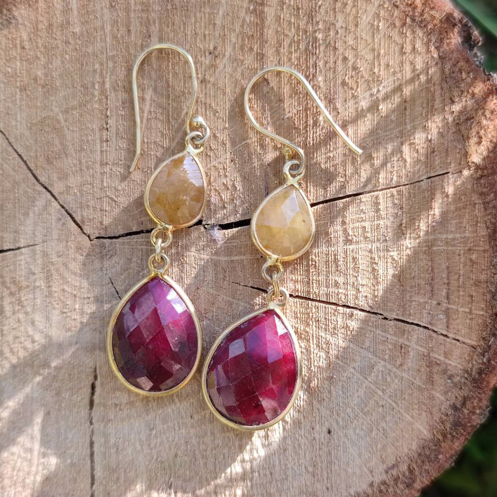 ORECCHINI pendenti | argento 925 dorato - RUBINO | Gioielli argento classico