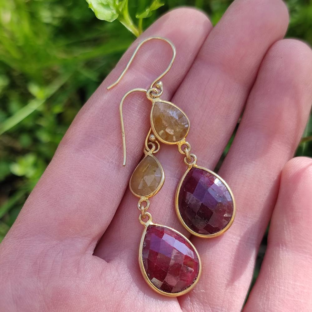 ORECCHINI pendenti | argento 925 dorato - RUBINO | Gioielli argento classico