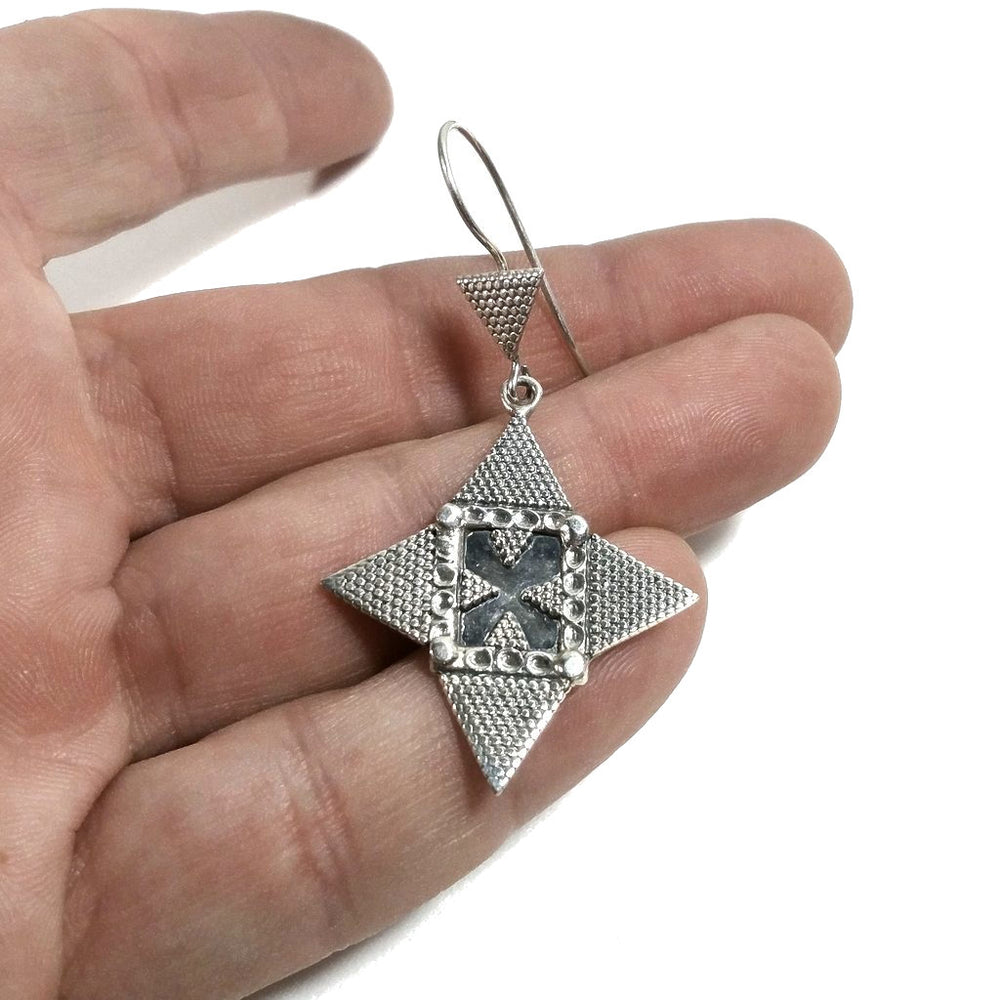 ORECCHINI etnici in argento 925 triangolo-rombo