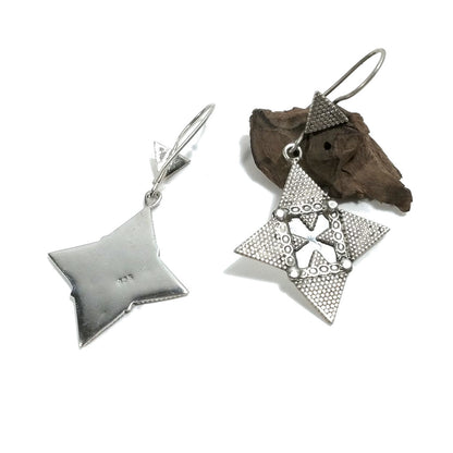 ORECCHINI etnici in argento 925 triangolo-rombo