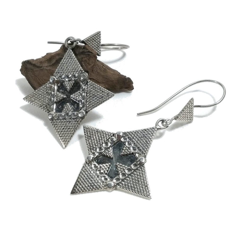 ORECCHINI etnici in argento 925 triangolo-rombo