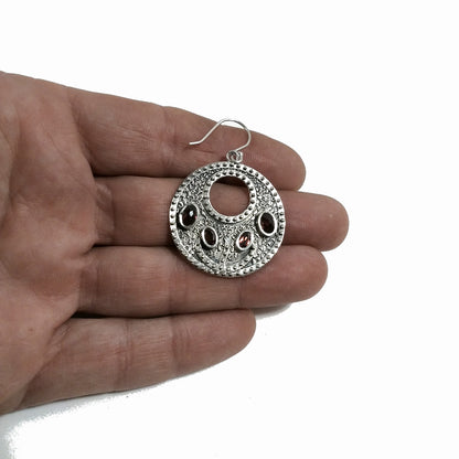 ORECCHINI etnici pendenti in argento 925 con pietra granato | Orecchini lunghi