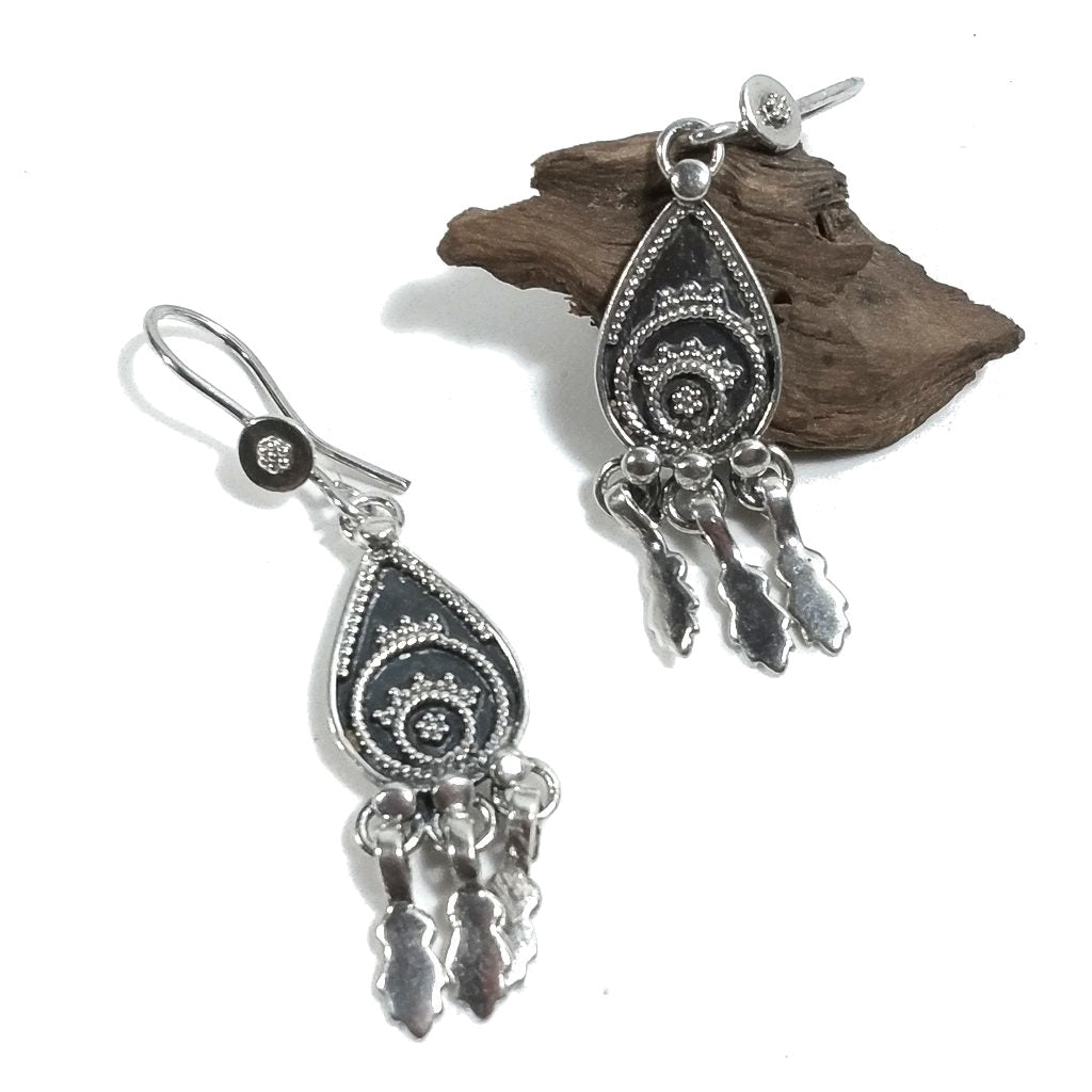 ORECCHINI etnici in argento 925 GOCCIA FRANGE | Gioielli etnici