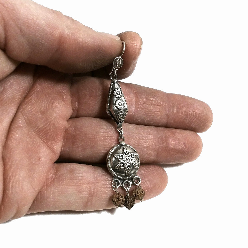 ORECCHINI con Rudraksha in argento 925 pendente | Orecchini etnici