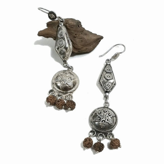 ORECCHINI con Rudraksha in argento 925 pendente | Orecchini etnici