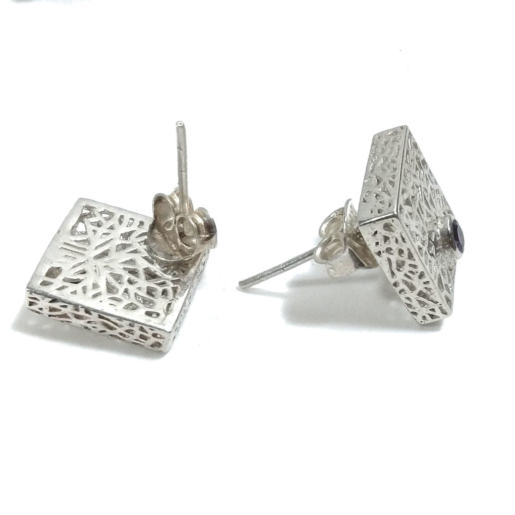 Orecchini da lobo in argento 925 - Ametista | Gioielli argento piercing