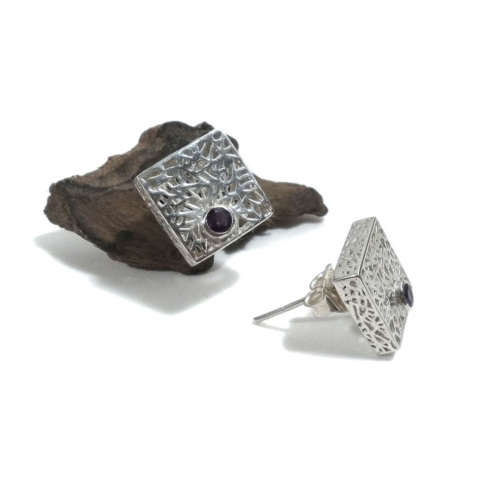 Orecchini da lobo in argento 925 - Ametista | Gioielli argento piercing