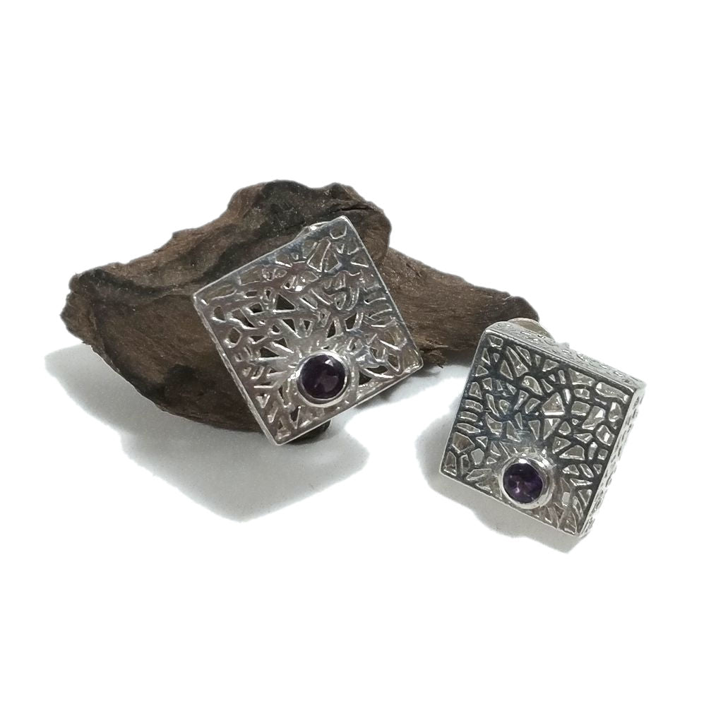 Orecchini da lobo in argento 925 - Ametista | Gioielli argento piercing
