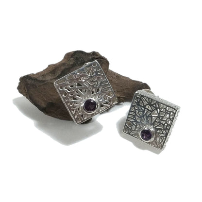 Orecchini da lobo in argento 925 - Ametista | Gioielli argento piercing