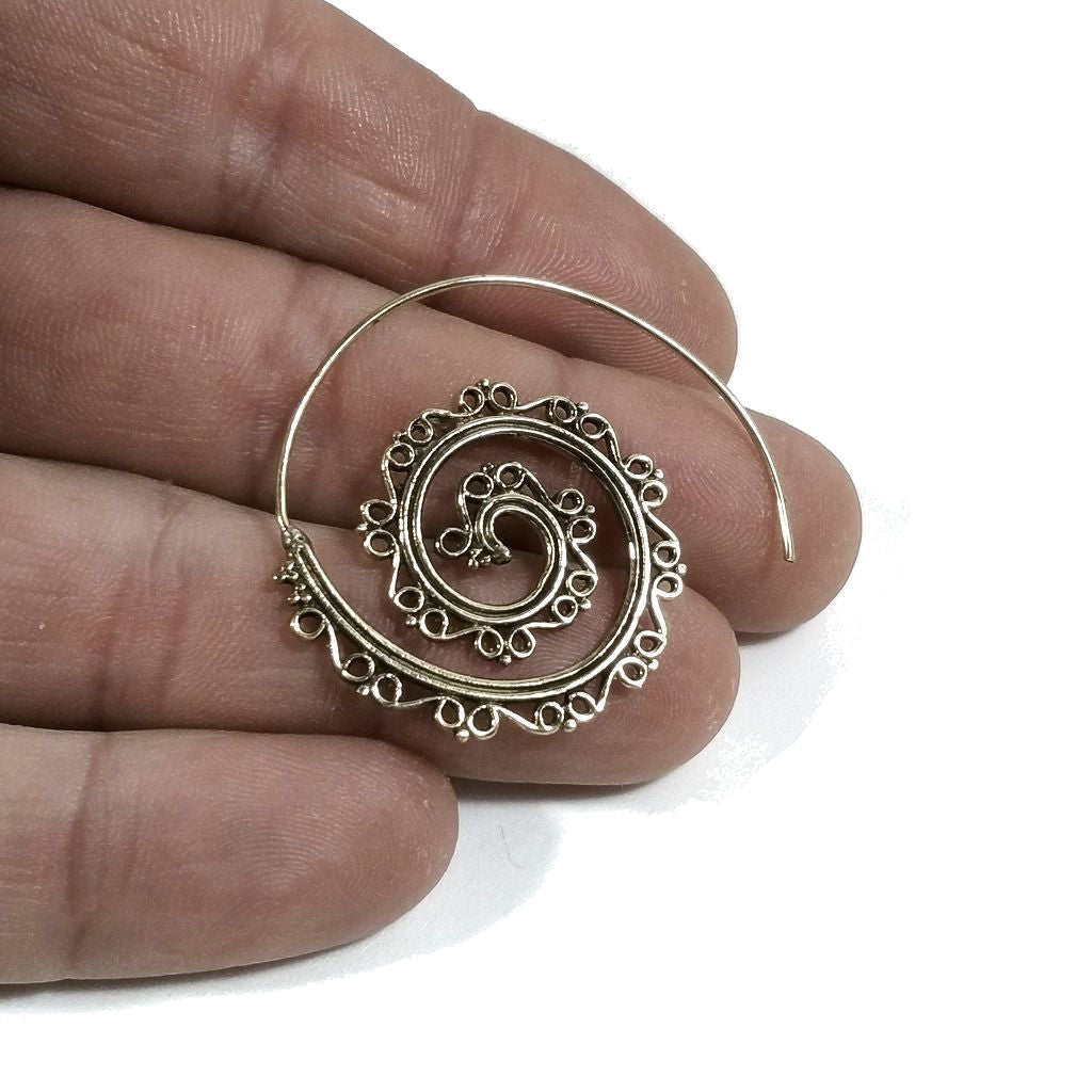Orecchini etnici in ottone a spirale con filigrana - MANERI