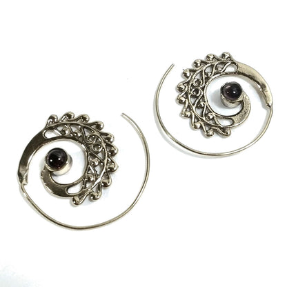 ORECCHINI ETNICI Ottone lucido ORECCHINI Ametista | SPIRALE | BOHO style