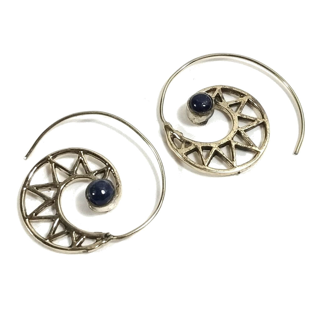 ORECCHINI ETNICI Ottone lucido ORECCHINI Lapislazzuli | SPIRALE | BOHO style