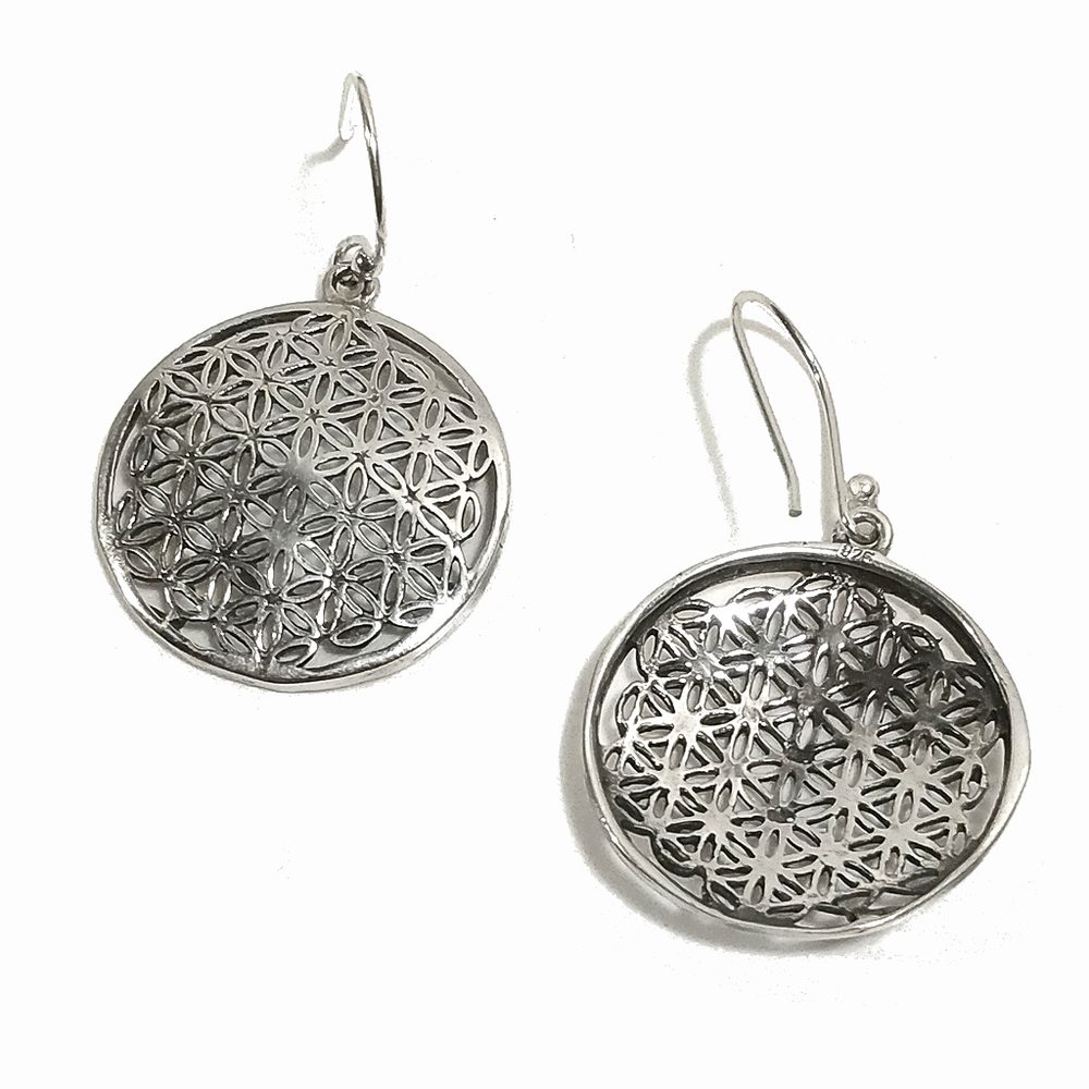 ORECCHINI etnici pendenti in Argento 925 | Fiore della Vita | Gioielli in argento
