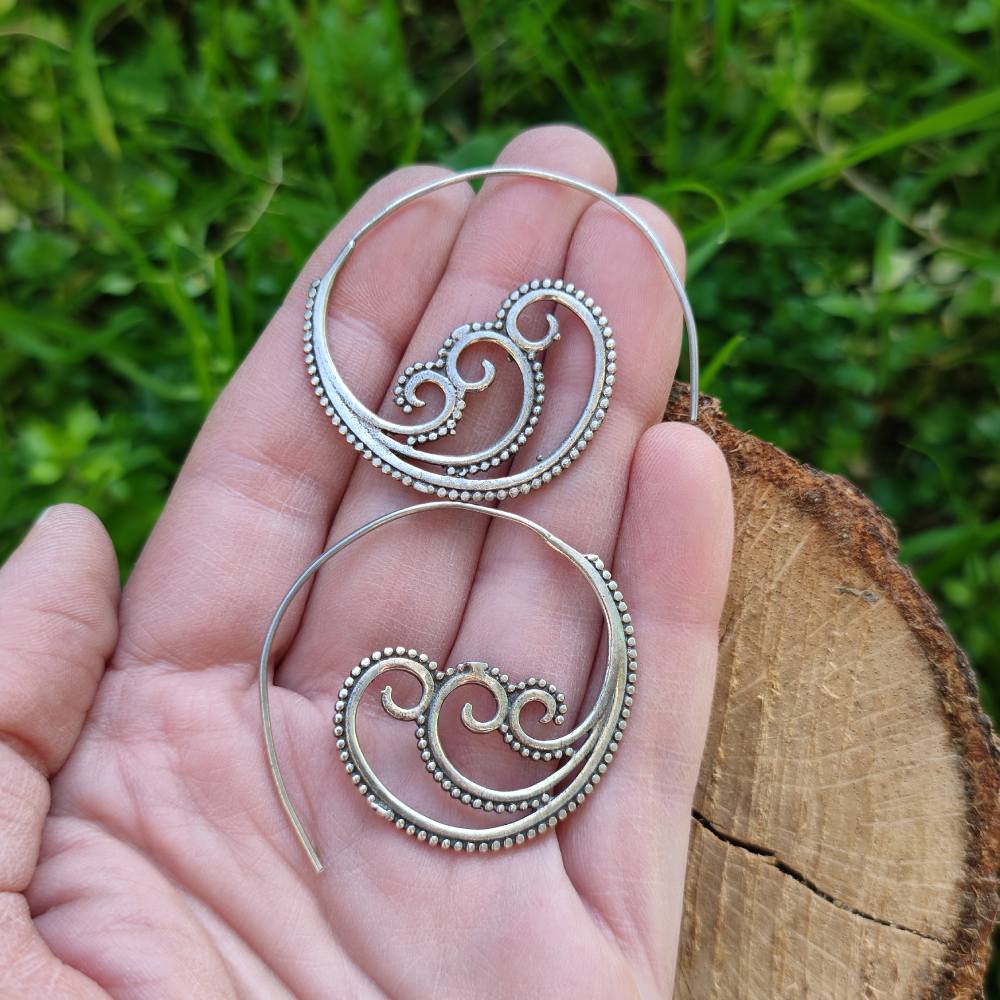 ORECCHINI etnici in argento 925 rigidi e lunghi | ORECCHINI spirale