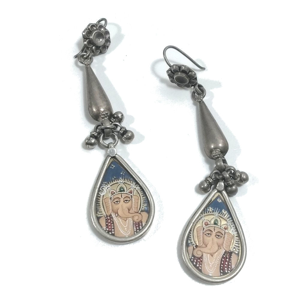 ORECCHINO etnico argento vecchio GANESH | Deccani pitture argento