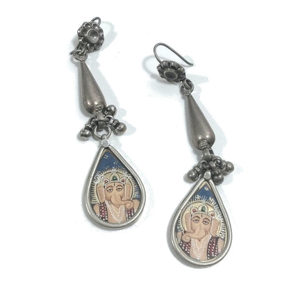 ORECCHINO etnico argento vecchio GANESH | Deccani pitture argento