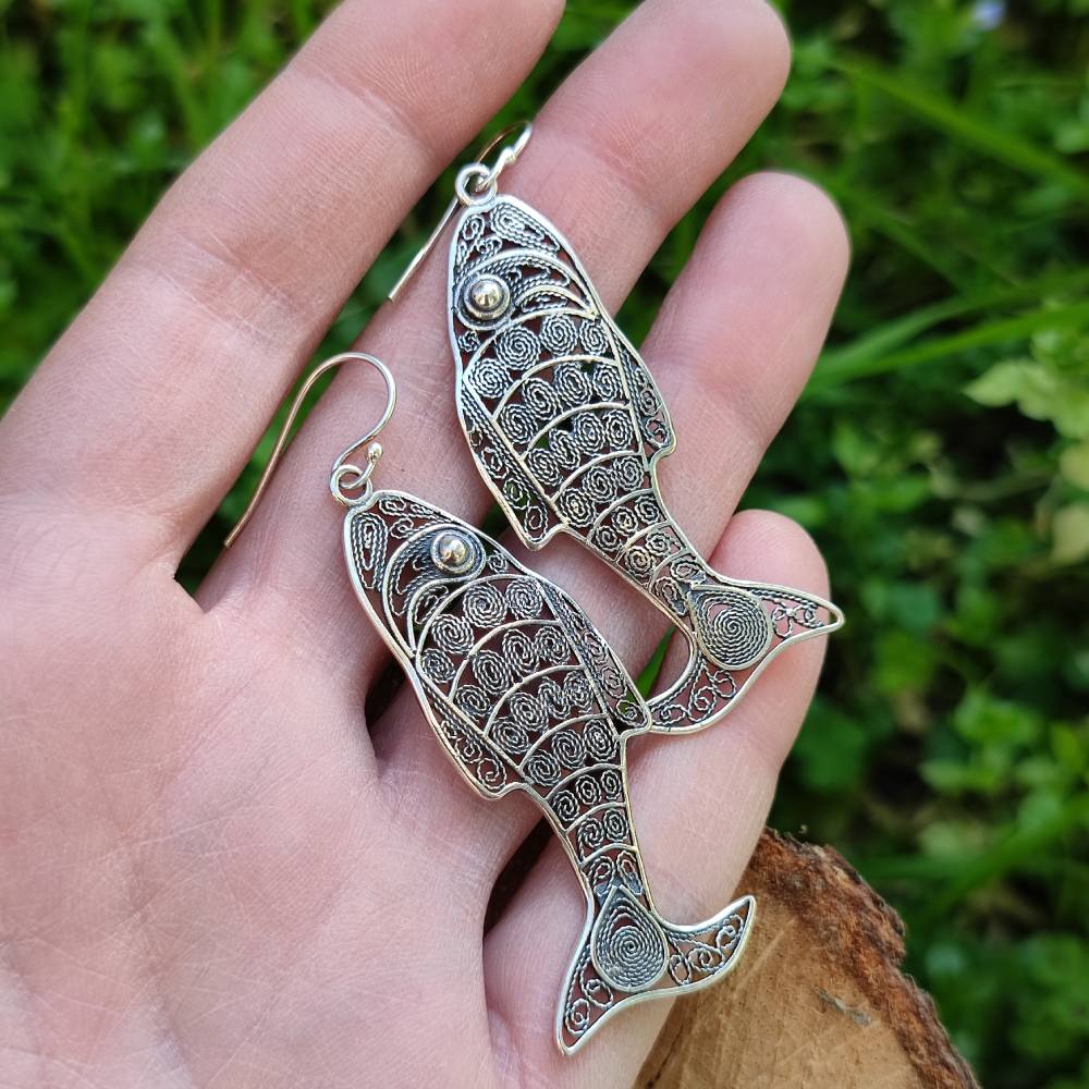 Orecchini A Cuore Con Pesciolini, Argento 925 Sterling - Katy Craig, Regalo Donna E Bambina