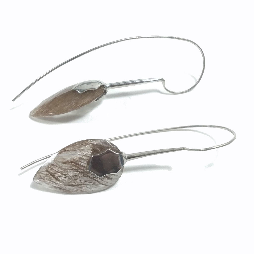 ORECCHINI Argento 925 ORECCHINI artigianali Quarzo rutilato | orecchini contemporanei