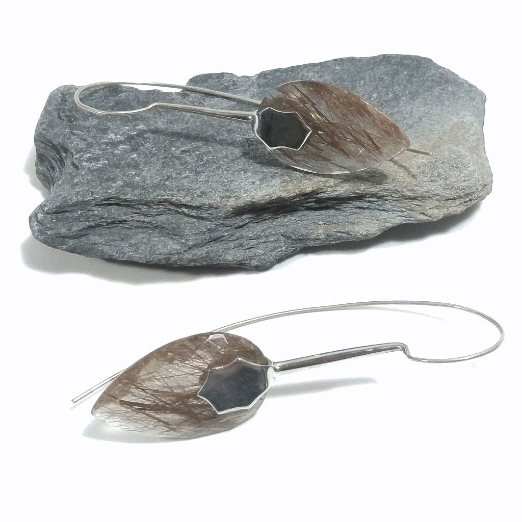 ORECCHINI Argento 925 ORECCHINI artigianali Quarzo rutilato | orecchini contemporanei