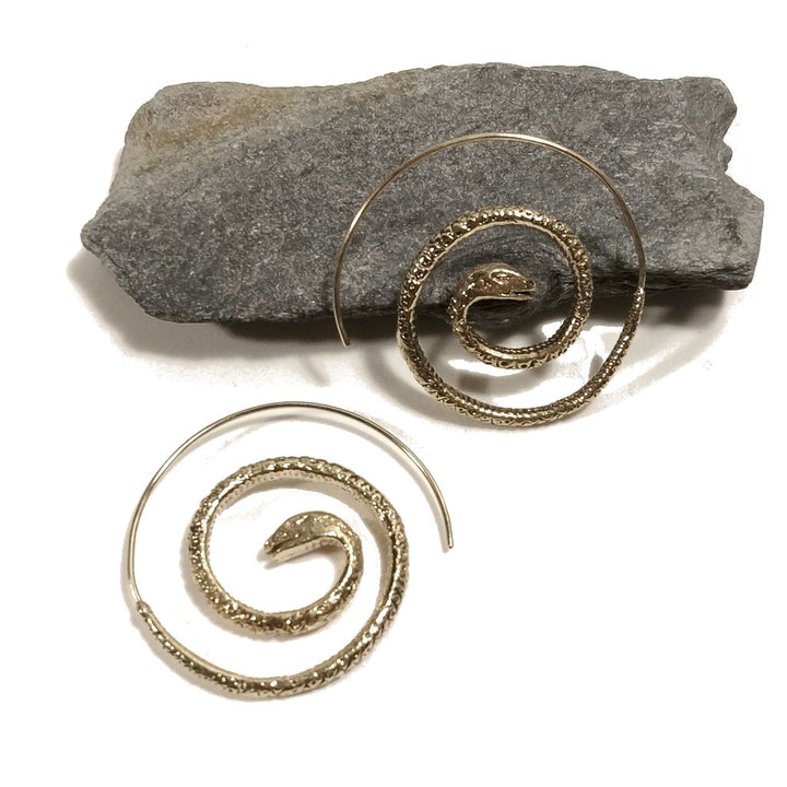 ORECCHINI a spirale Serpente ETNICI in Ottone