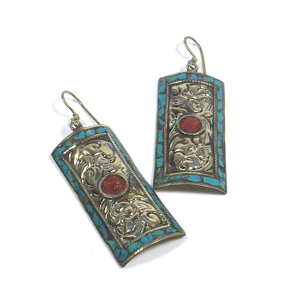 orecchini corallo turchese tibet etnico earrings ohrringe
