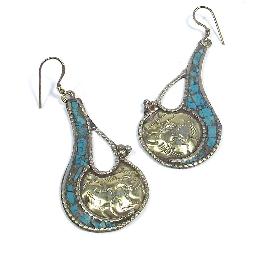 Orecchini tibetani etnici in ottone a foglia - BYAS