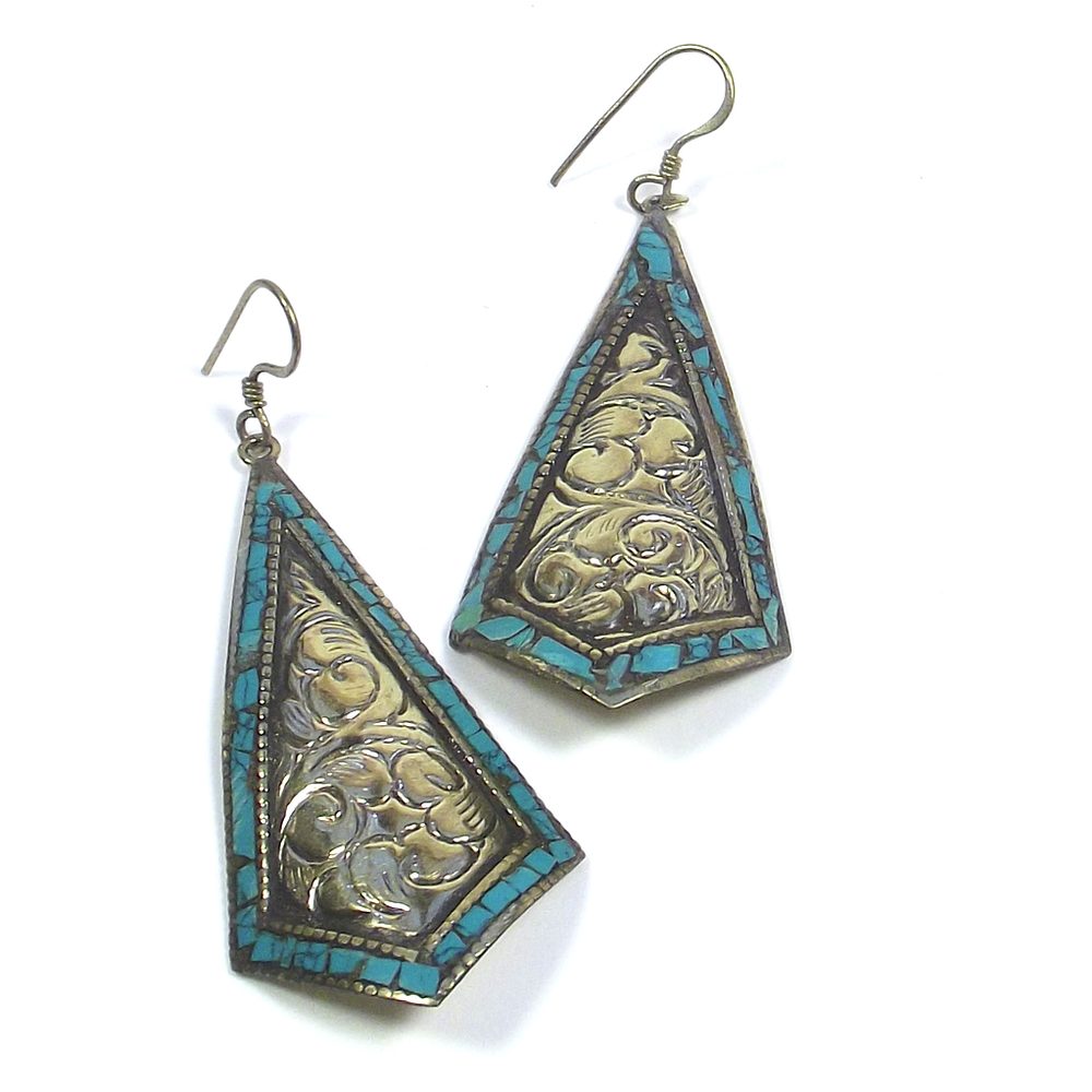 orecchini ottone turchese etnico earring ohrringe