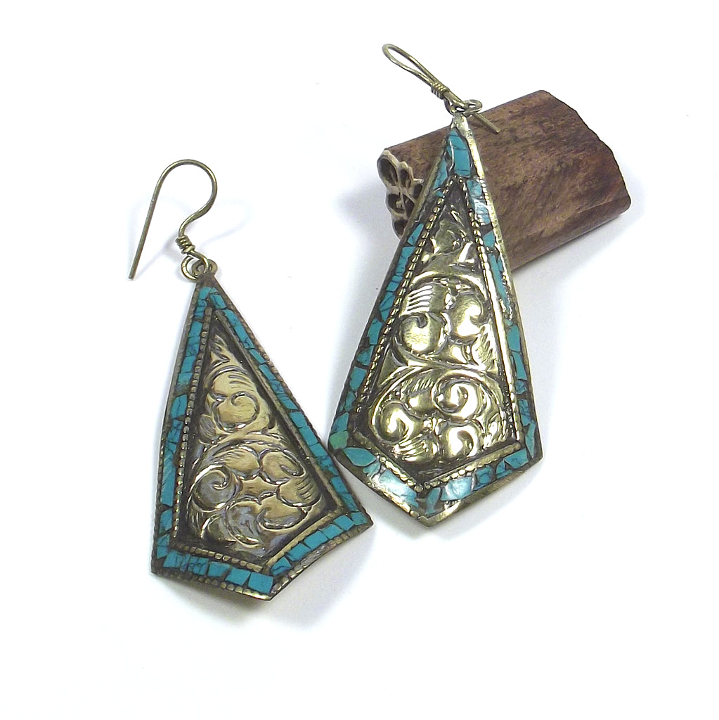 orecchini ottone turchese etnico earring ohrringe