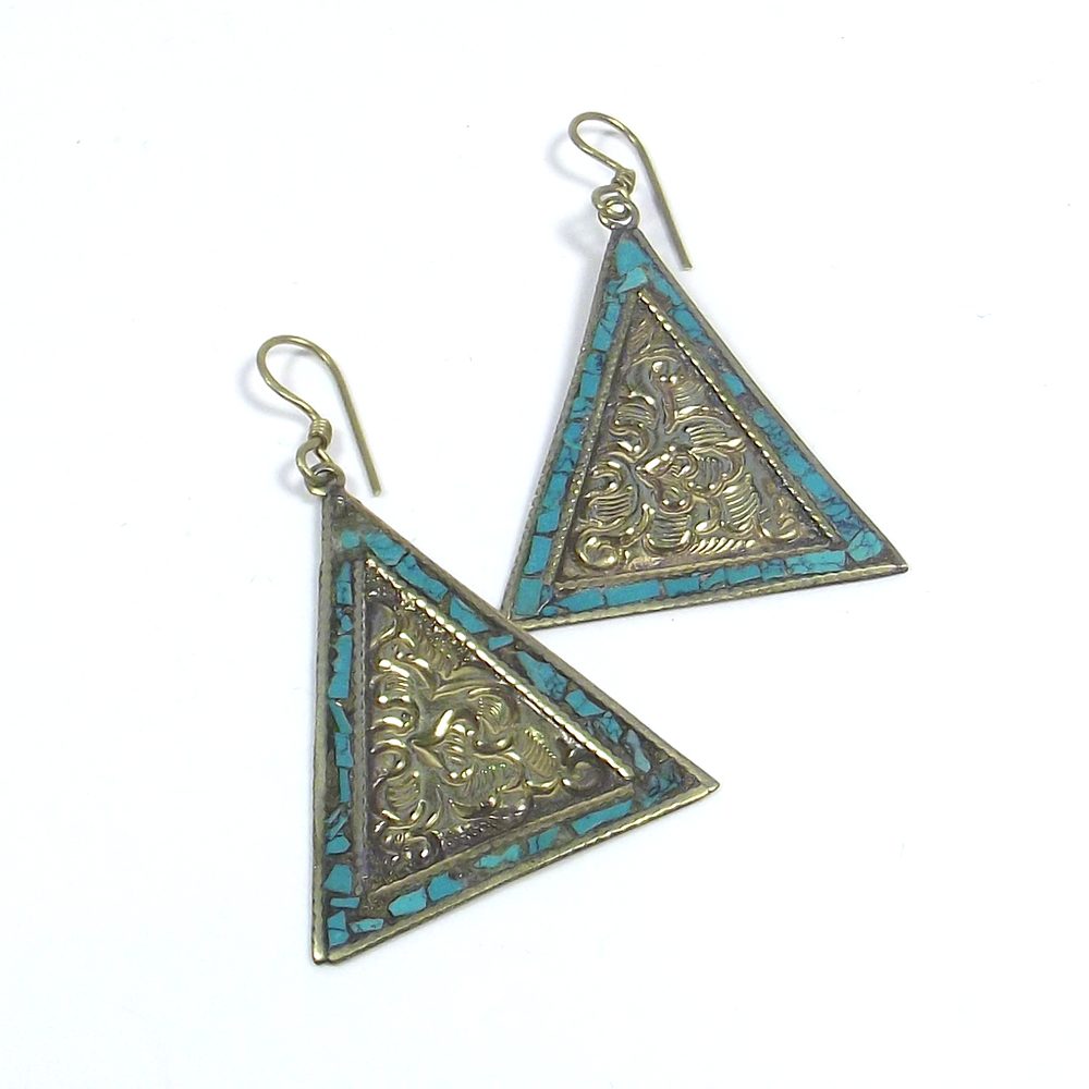 Orecchino ETNICO in ottone a triangolo - turchese