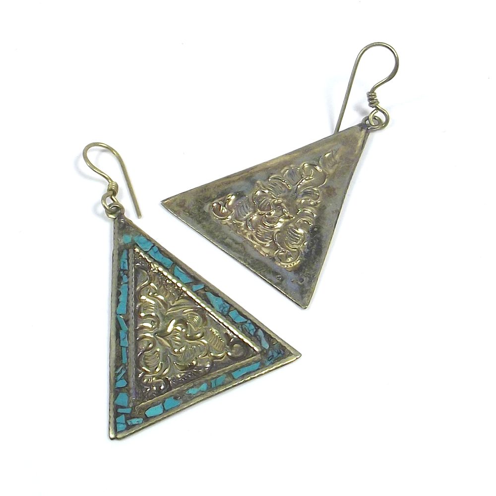 Orecchino ETNICO in ottone a triangolo - turchese