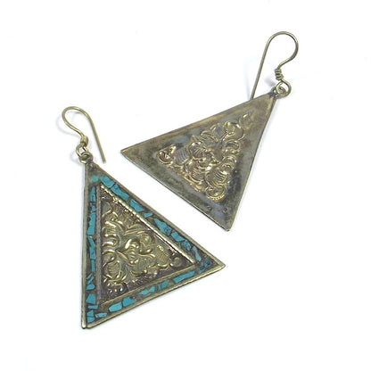 Orecchino ETNICO in ottone a triangolo - turchese