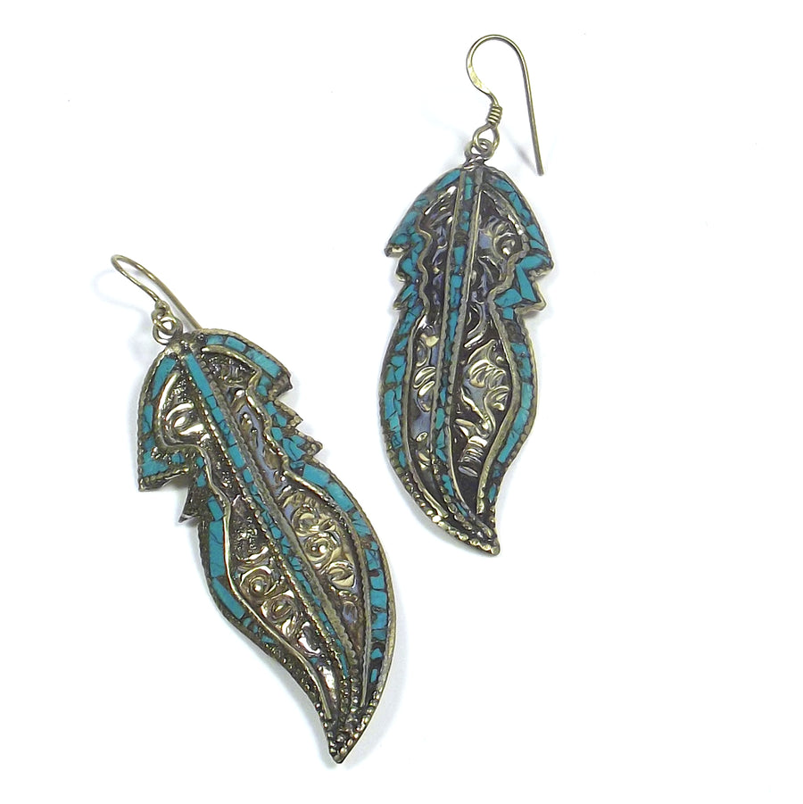 Orecchini pendenti in argento sterling con piume e onice
