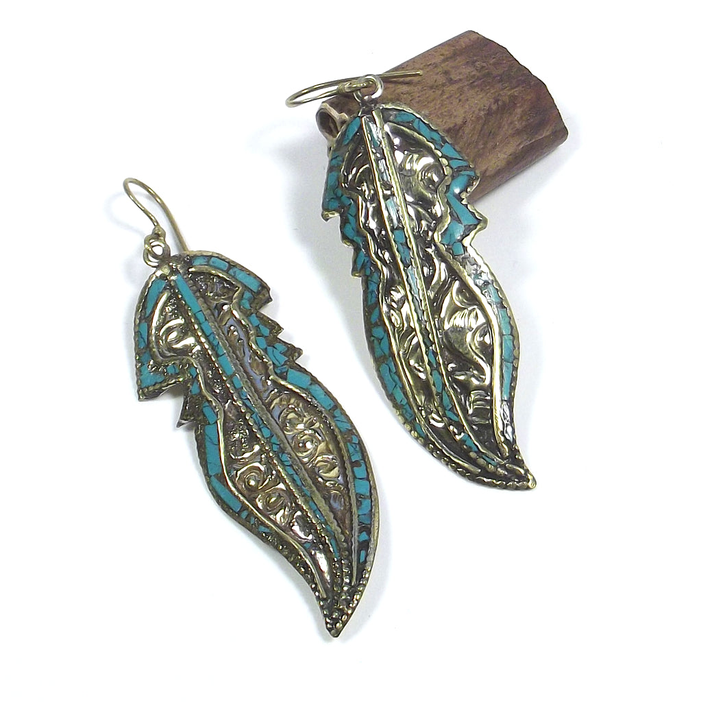 orecchini etnici turchese piuma earrings ohrringe