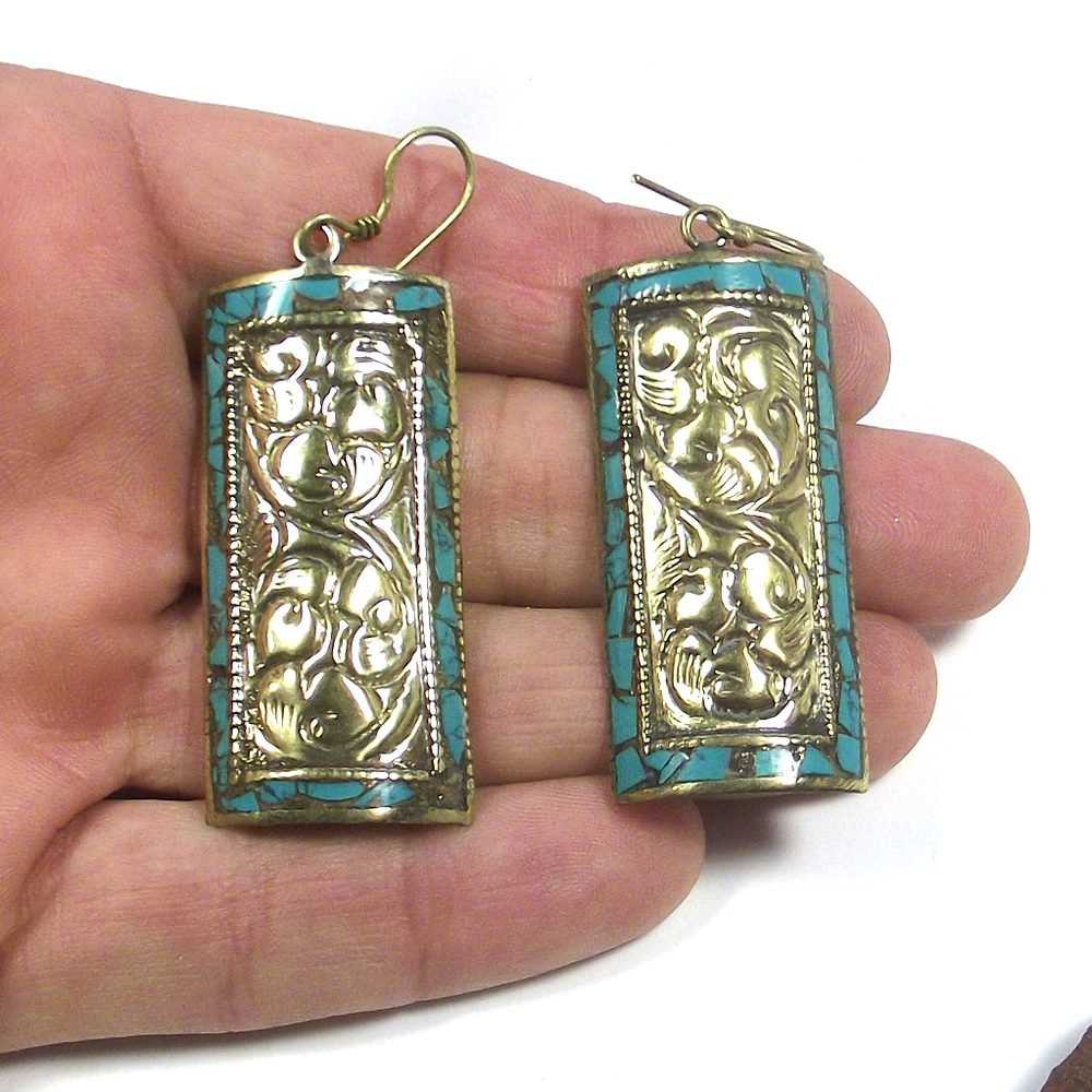 orecchini ottone etnico turchese earrings ohrring