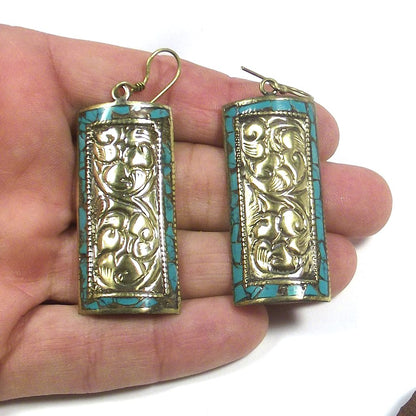 orecchini ottone etnico turchese earrings ohrring