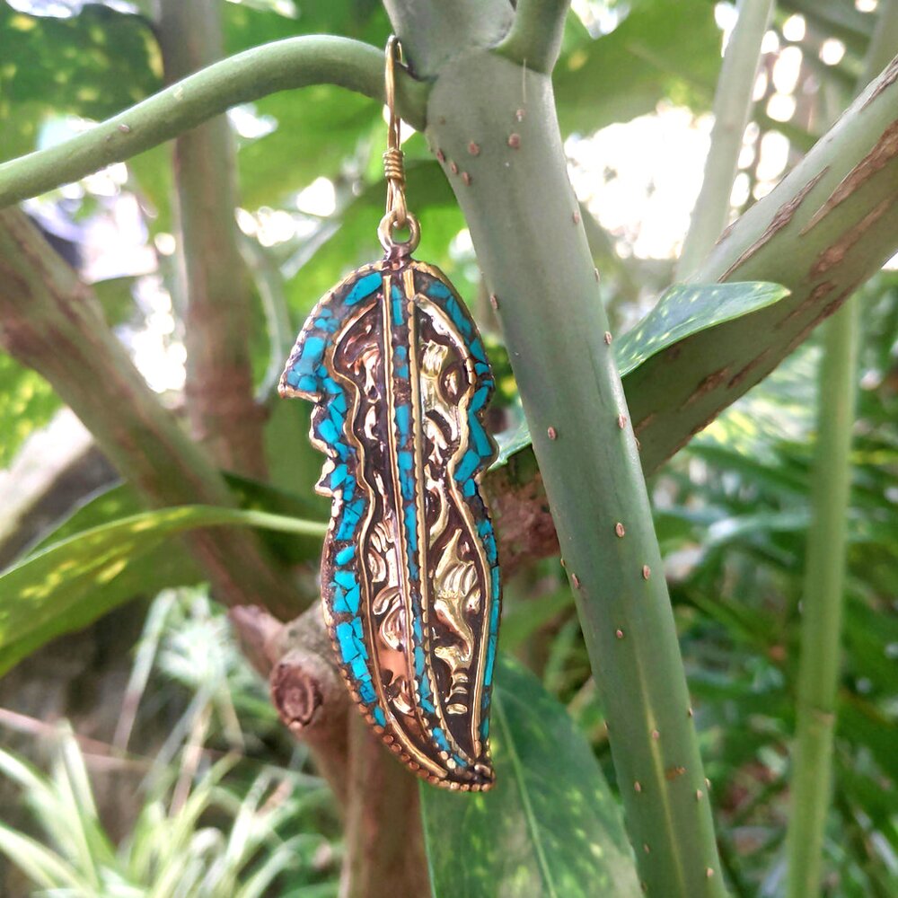 orecchini etnici turchese piuma earrings ohrringe