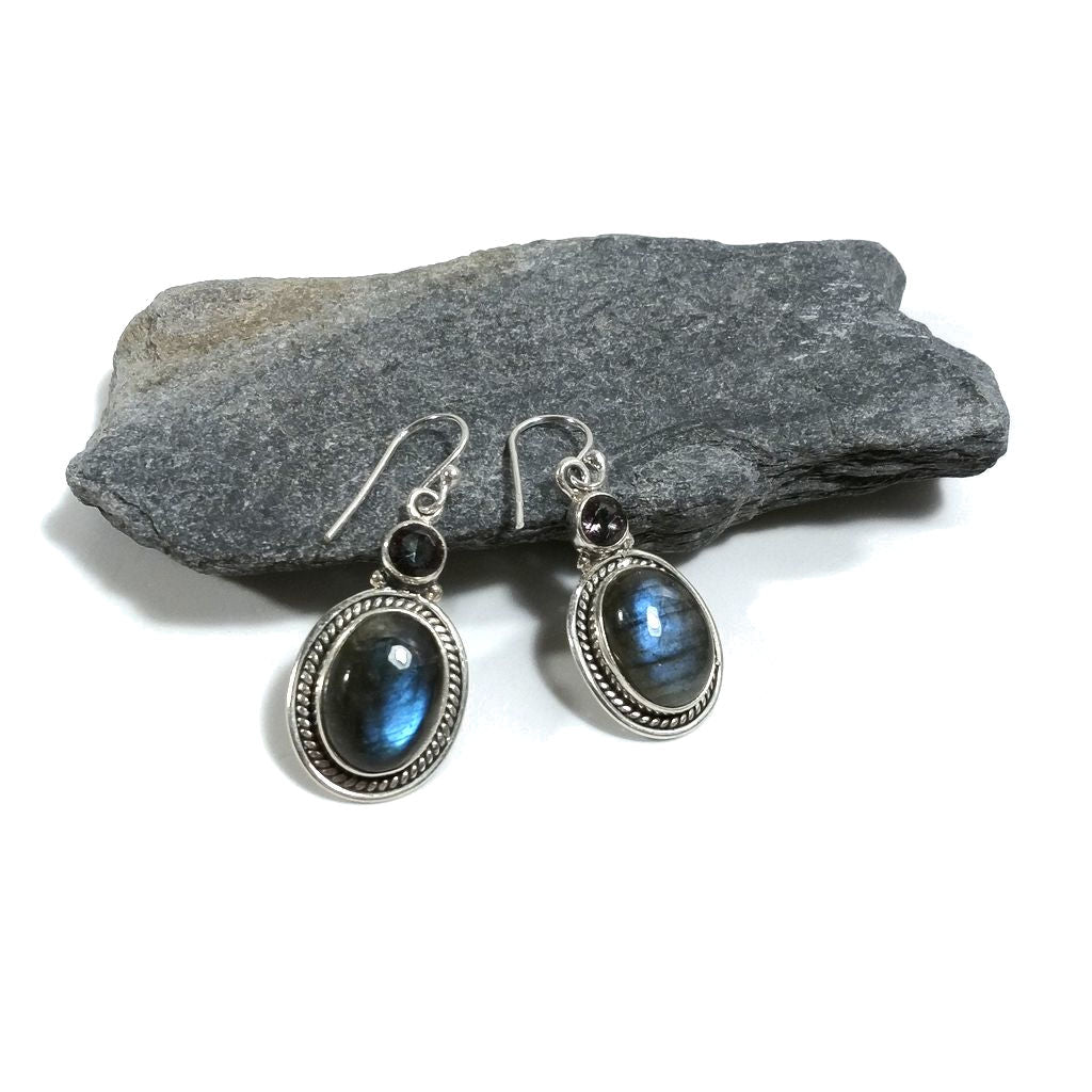 ORECCHINI Argento 925 artigianali Labradorite - Topazio mistico | orecchini etnici