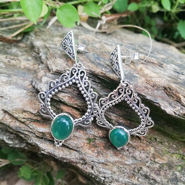 ORECCHINI MANISHA in argento 925 con pietra | Orecchini argento con AGATA VERDE