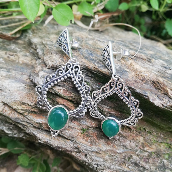 ORECCHINI MANISHA in argento 925 con pietra | Orecchini argento con AGATA VERDE