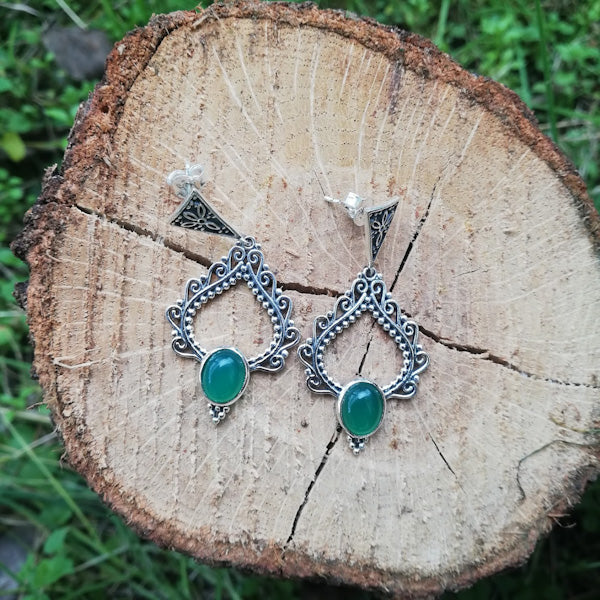 ORECCHINI MANISHA in argento 925 con pietra | Orecchini argento con AGATA VERDE