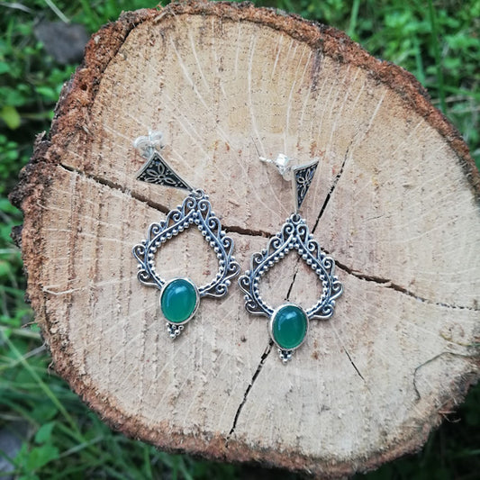 ORECCHINI MANISHA in argento 925 con pietra | Orecchini argento con AGATA VERDE